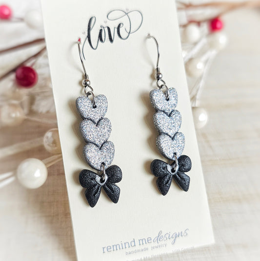 Silver Glitter Hearts Valentine's Clay Dangle Earrings