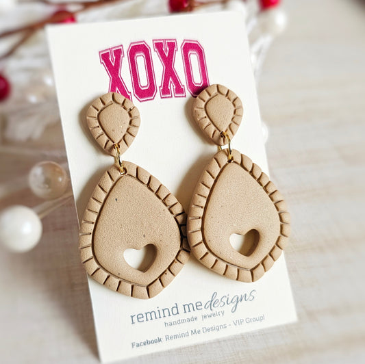 Tan Heart Shape Valentine's Clay Dangle Earrings