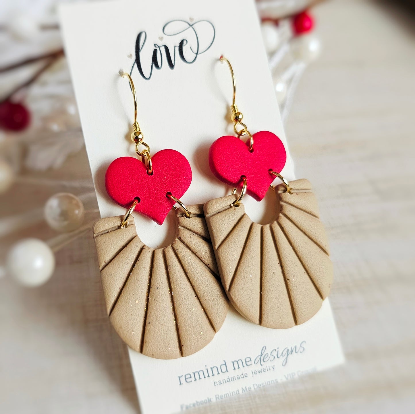 Red Heart Shape Valentine's Clay Dangle Earrings