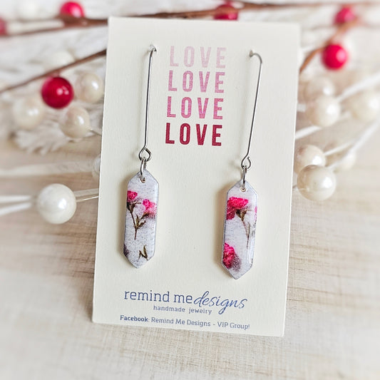 Crystal Shape and Roses Print | Valentine's Clay Dangle Earrings