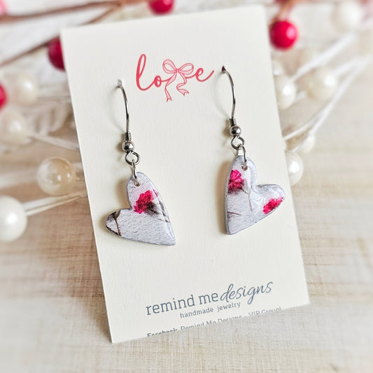 Heart Shape and Roses Print | Valentine's Clay Dangle Earrings
