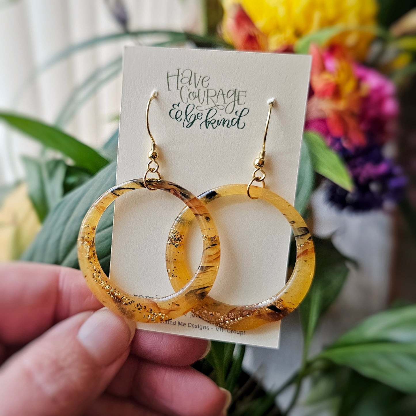 Circle Marbled Tortoise Shell Clay Dangle Earrings