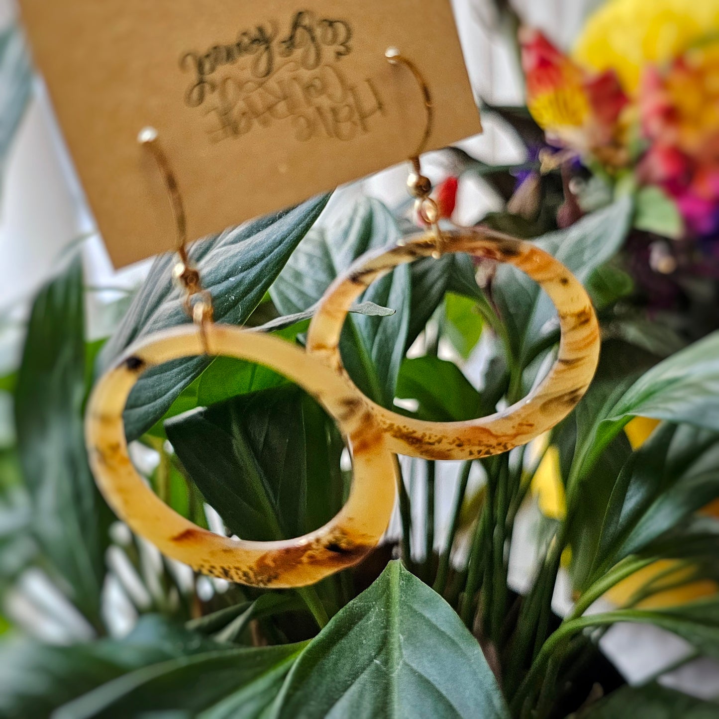 Circle Marbled Tortoise Shell Clay Dangle Earrings