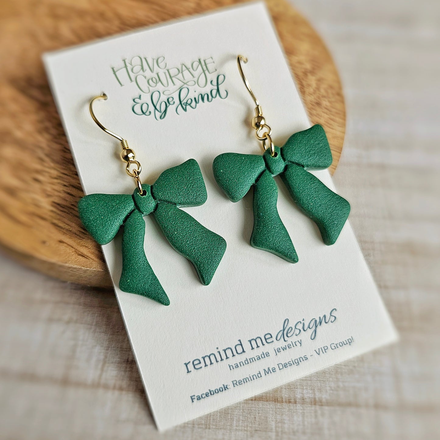 Green Bow Polymer Clay Dangle Earrings