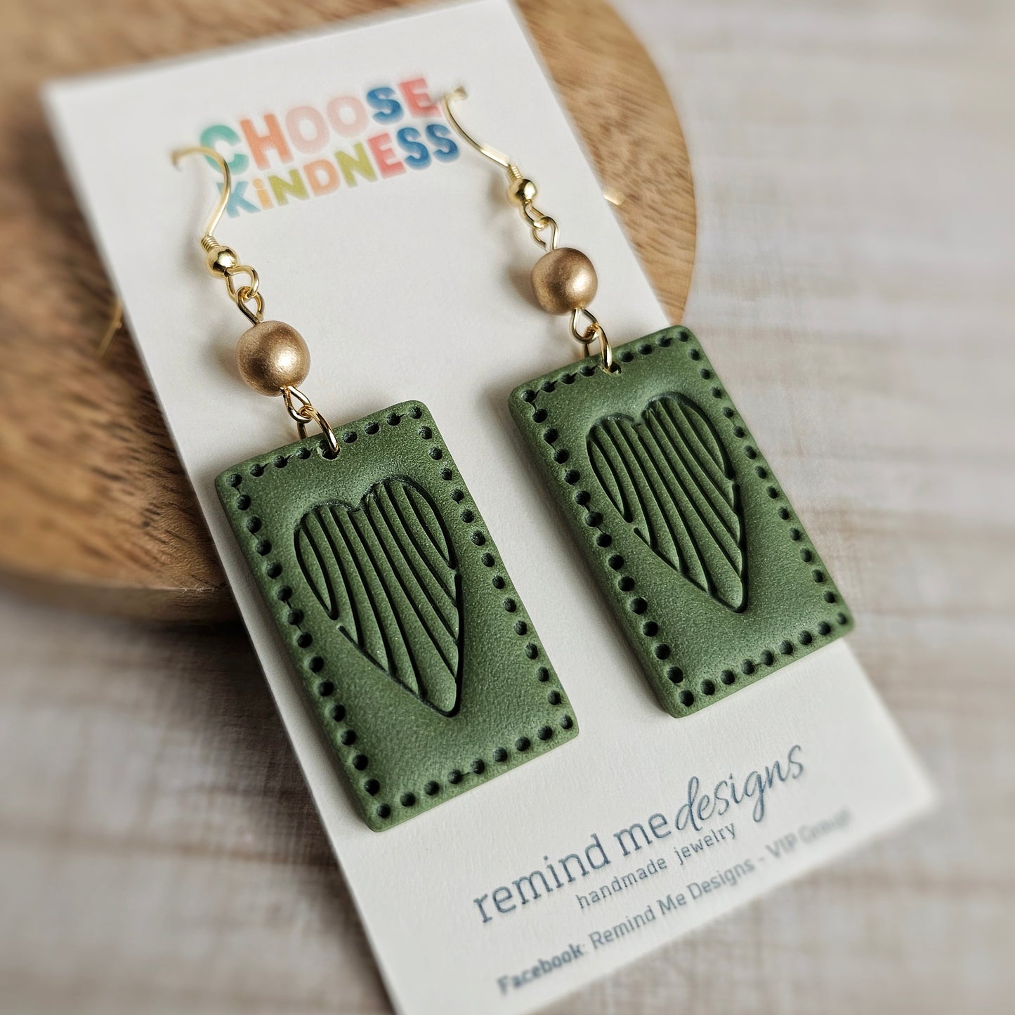 Green Heart Polymer Clay Dangle Earrings