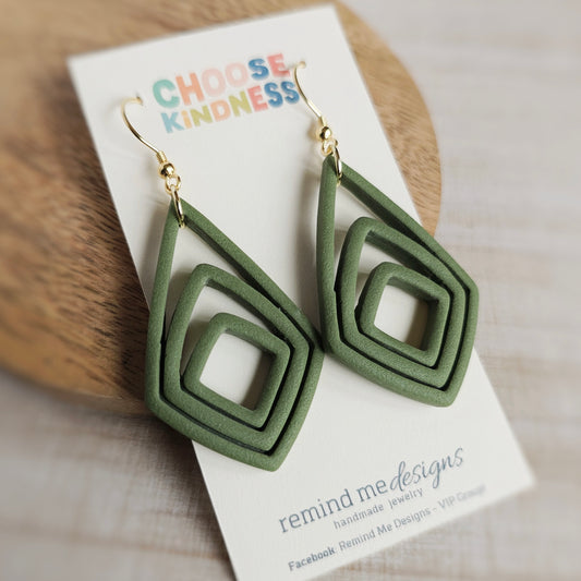 Green Teardrop Polymer Clay Dangle Earrings