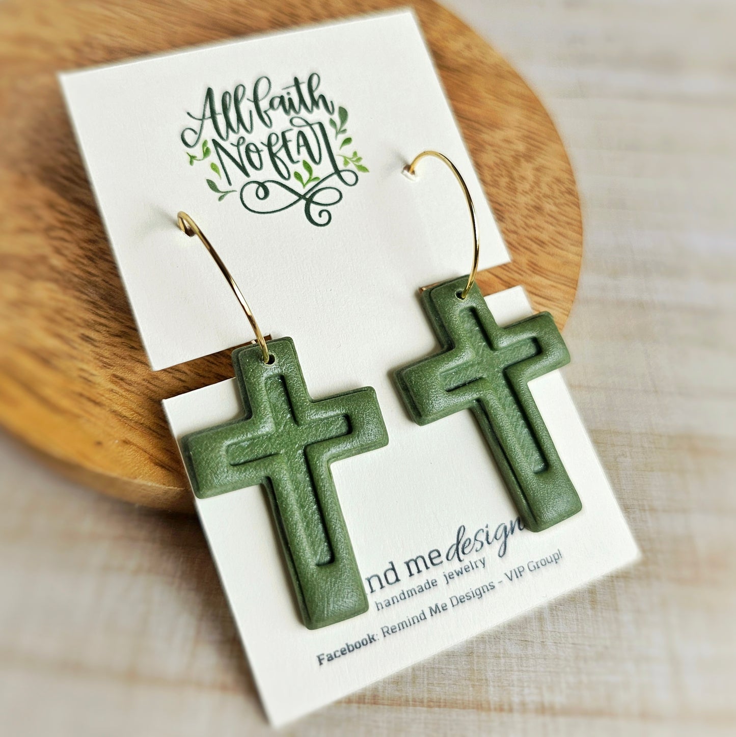 Green Cross Polymer Clay Dangle Hoop Earrings