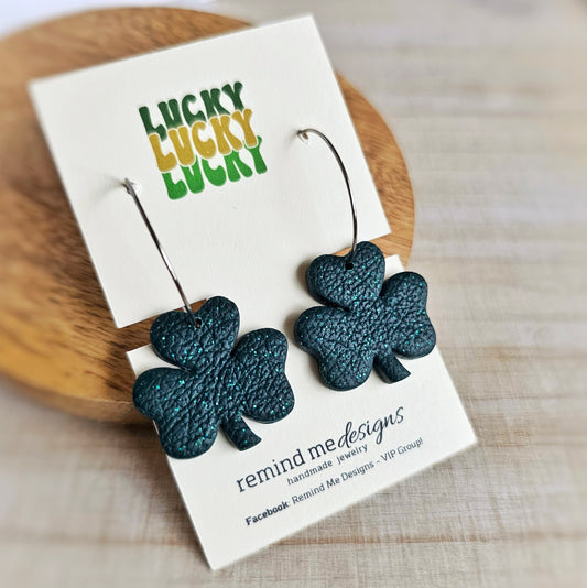 Green Shamrock Clay Dangle Hoops Earrings