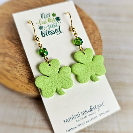 Green Shamrock Clay Dangle Earrings