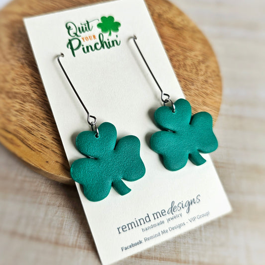 Green Shamrock Clay Dangle Earrings