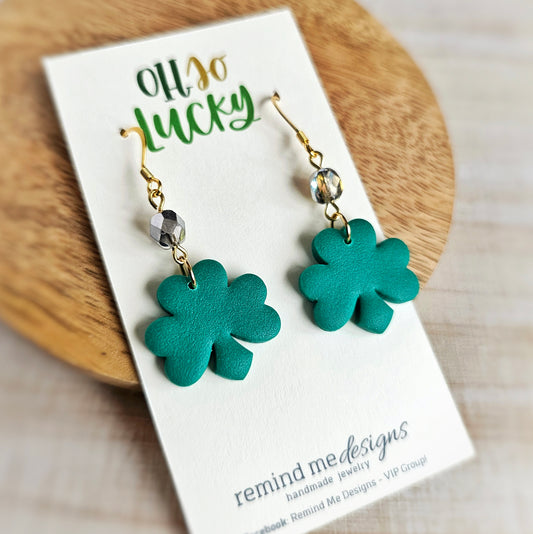 Green Shamrock Clay Dangle Earrings