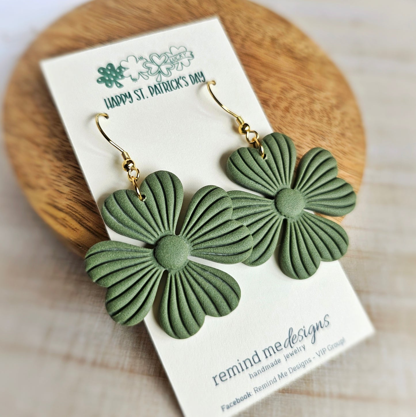Green Shamrock Clay Dangle Earrings