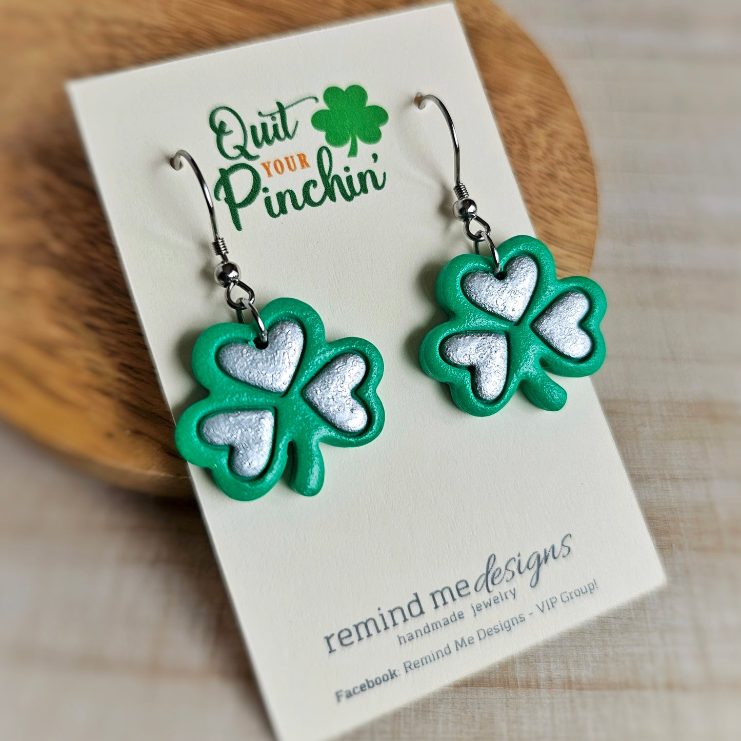 Green Shamrock Clay Dangle Earrings