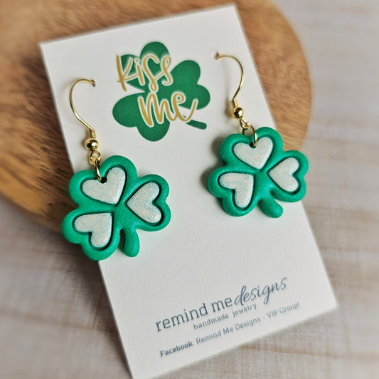 Green Shamrock Clay Dangle Earrings