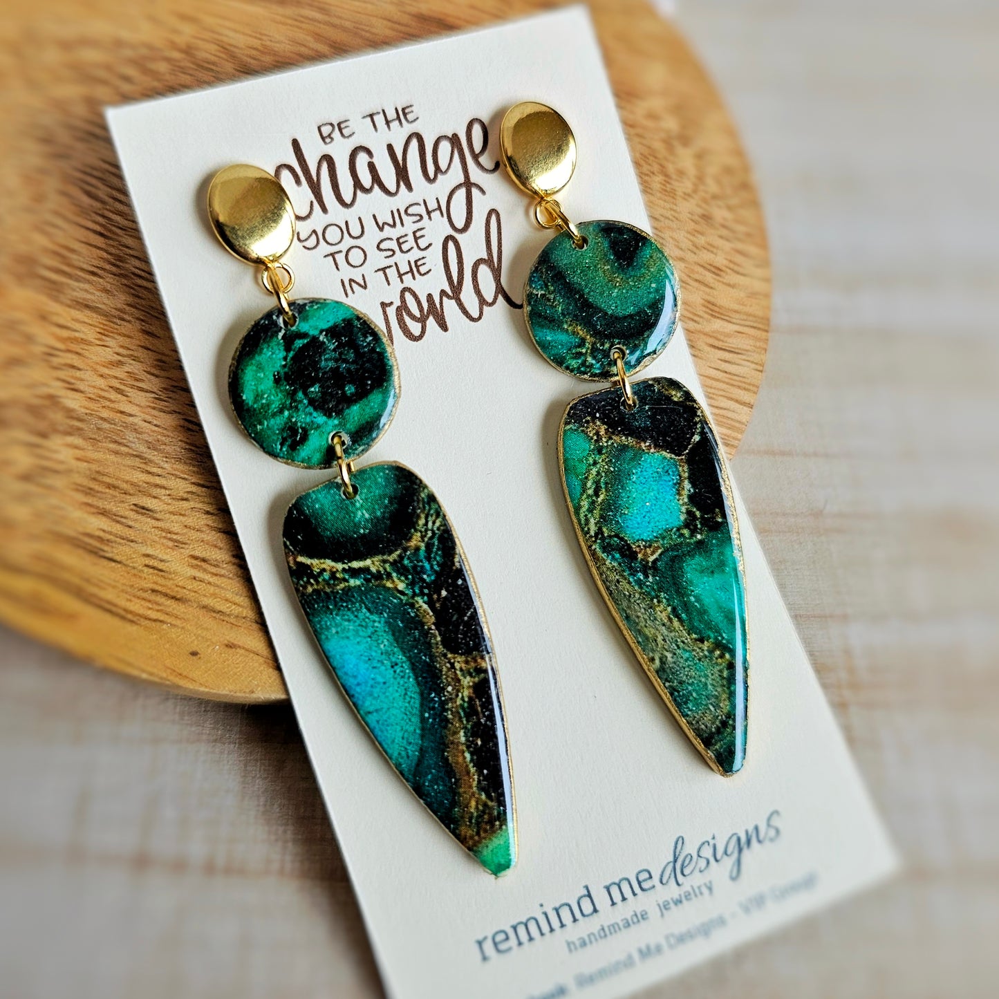 Emerald Green Agate Marbled Clay Dangle Earrings