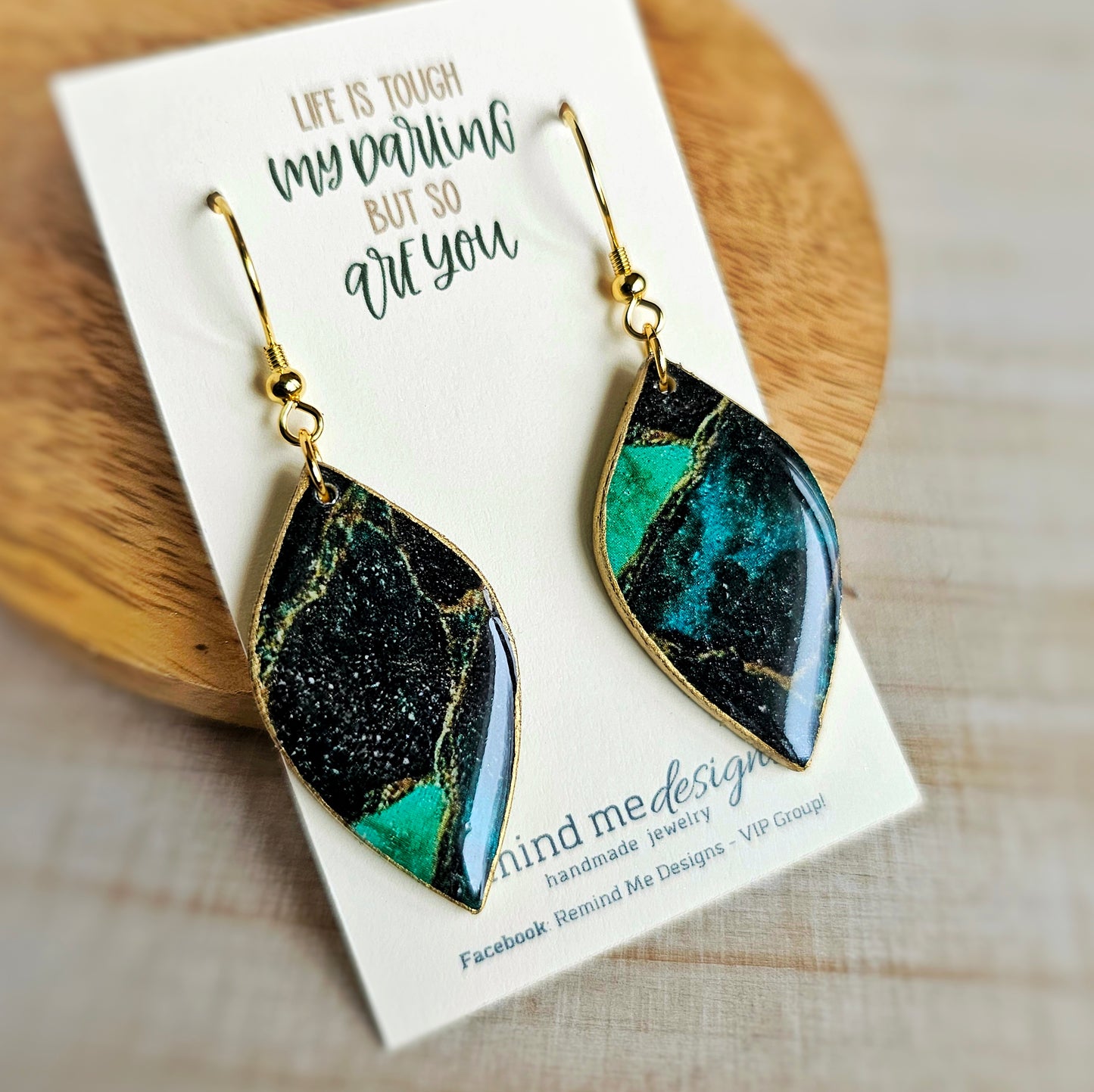 Emerald Green Agate Marbled Clay Dangle Earrings