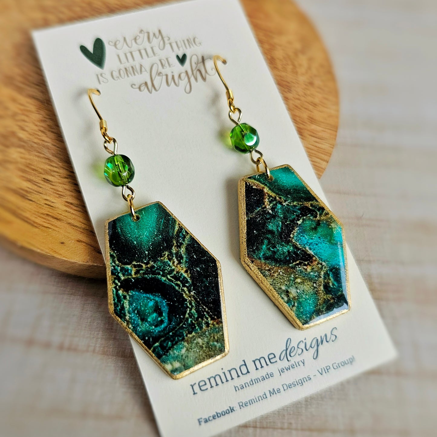 Emerald Green Agate Marbled Clay Dangle Earrings