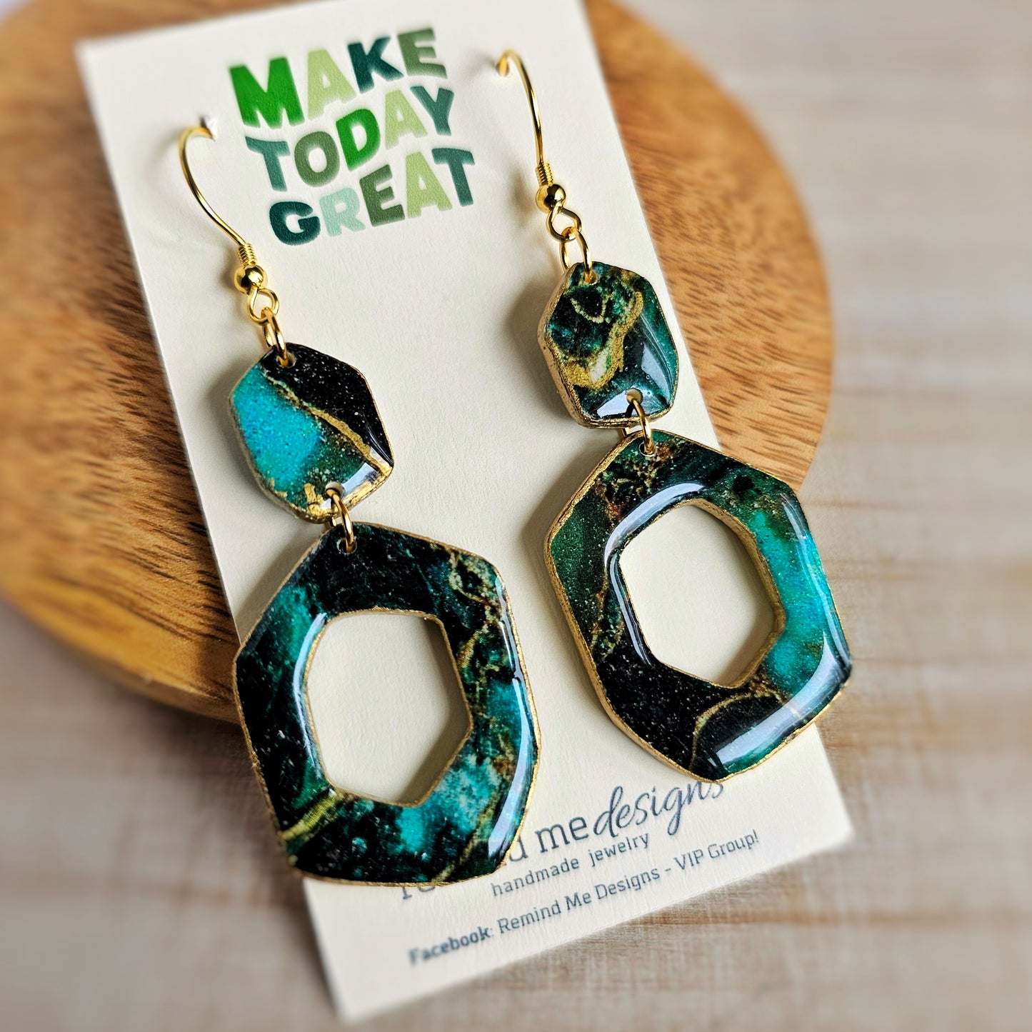 Emerald Green Mosaic Clay Dangle Earrings