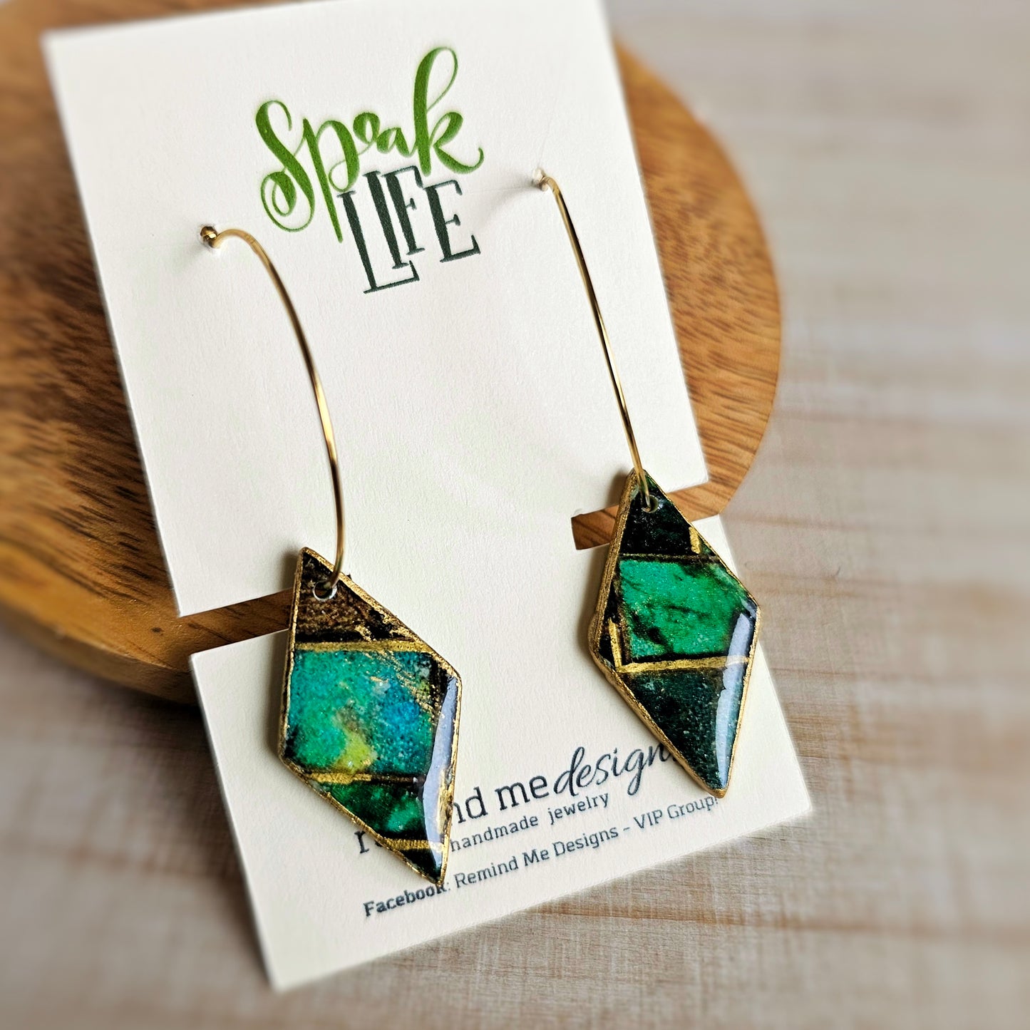 Emerald Green Mosaic Clay Dangle Hoop Earrings