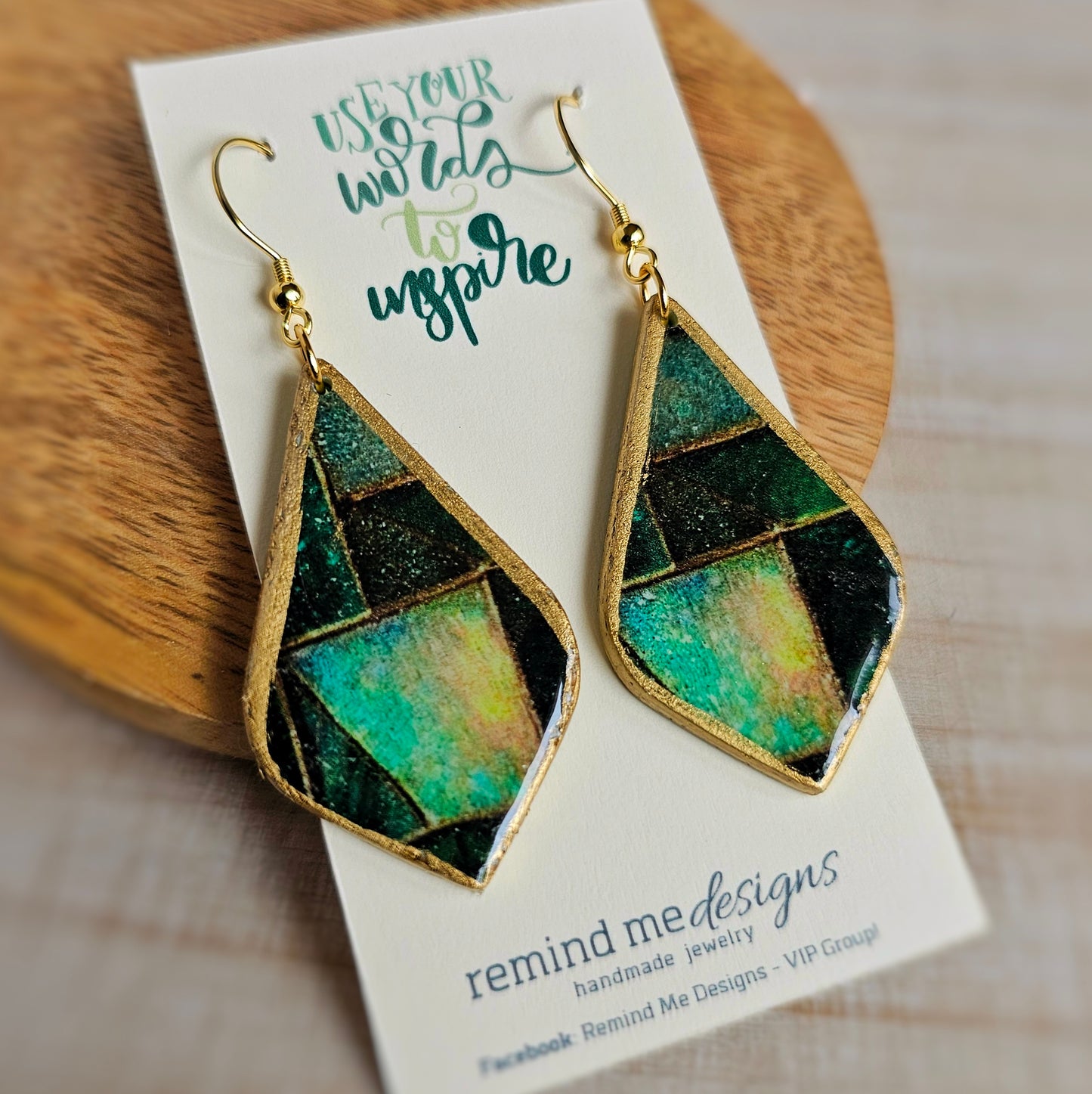 Emerald Green Mosaic Clay Dangle Earrings