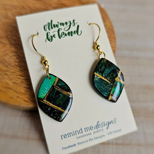 Emerald Green Mosaic Clay Dangle Earrings