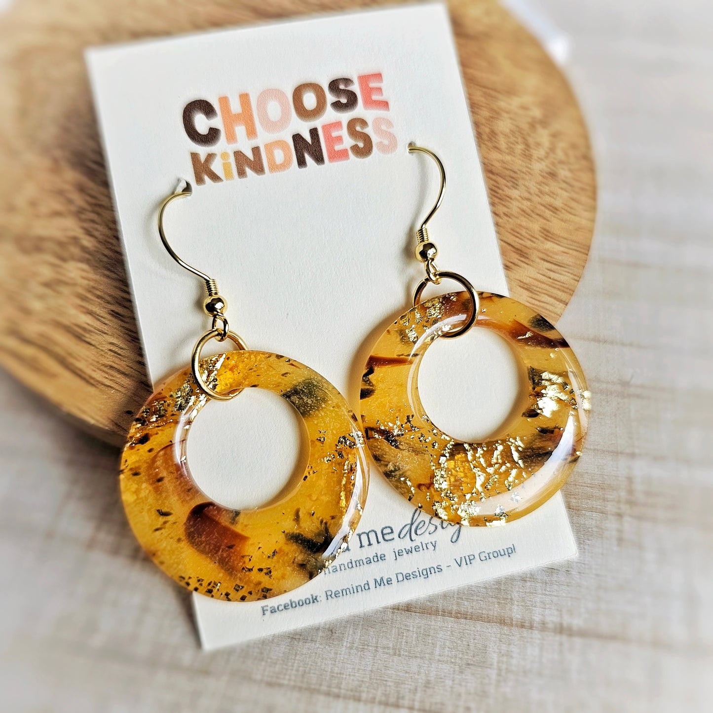 Circle Marbled Tortoise Shell Clay Dangle Earrings