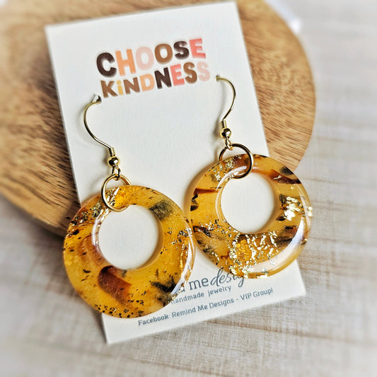 Circle Marbled Tortoise Shell Clay Dangle Earrings