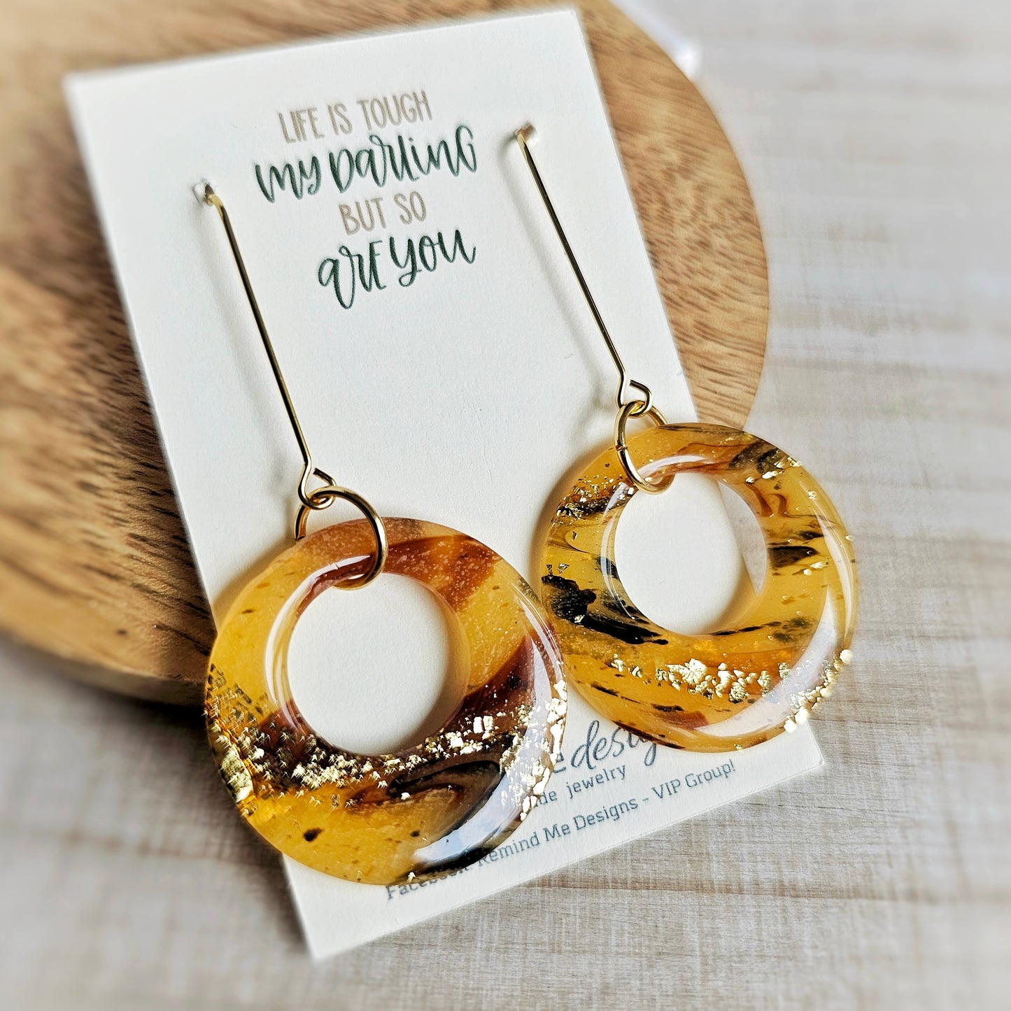 Circle Marbled Tortoise Shell Clay Dangle Earrings