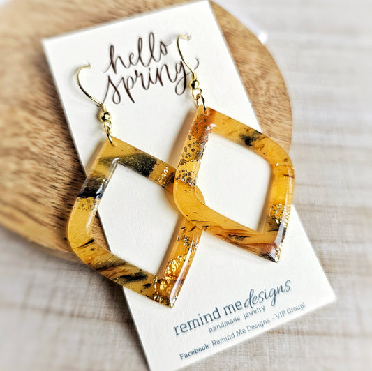 Marbled Tortoise Shell Clay Dangle Earrings