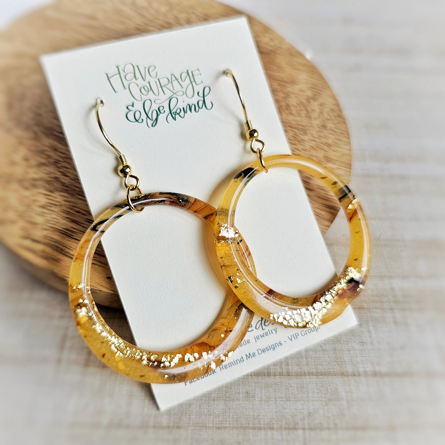 Circle Marbled Tortoise Shell Clay Dangle Earrings