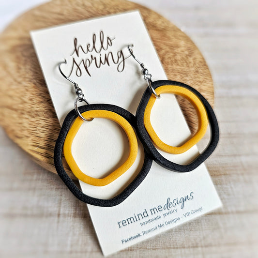 Black and Gold Clay Dangle Earrings