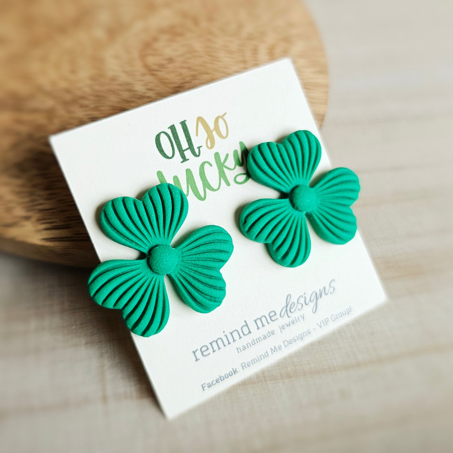 Green Shamrock Clay Stud Earrings