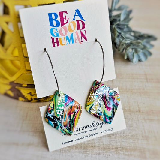 Bright Colorful Marble Swirl Clay Dangle Earrings