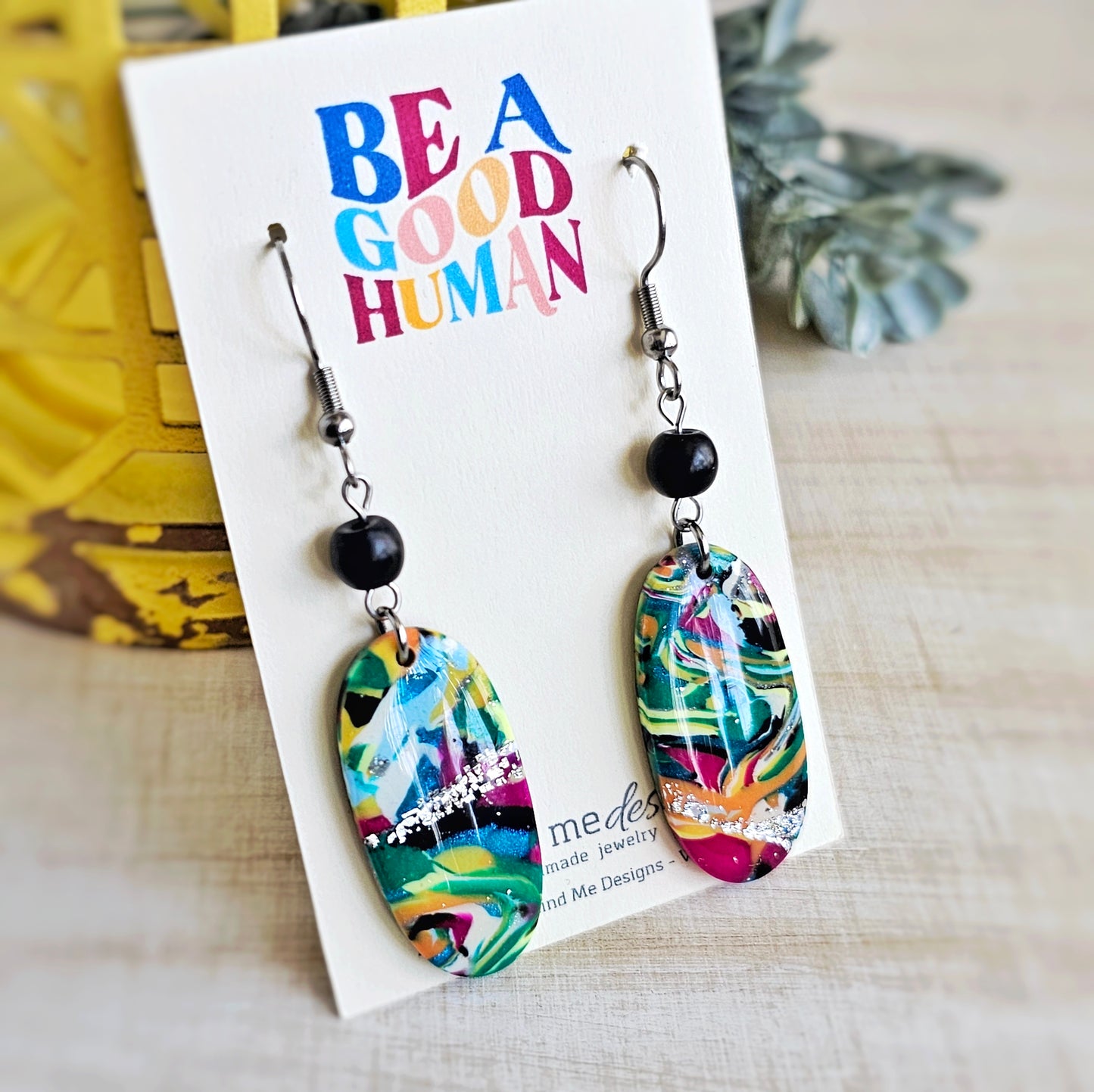 Bright Colorful Marble Swirl Clay Dangle Earrings
