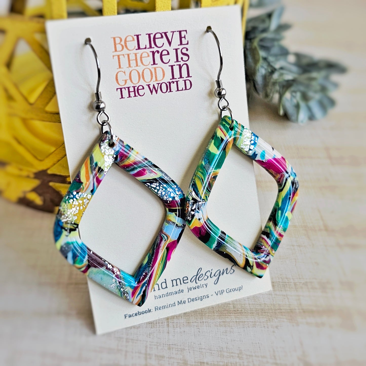 Bright Colorful Marble Swirl Clay Dangle Earrings