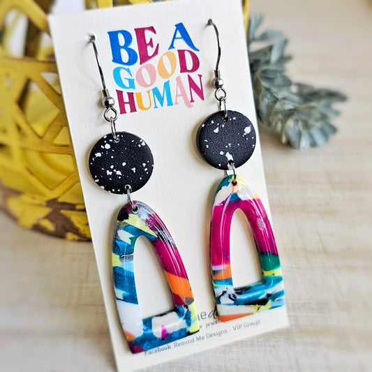Bright Colorful Marbled Clay Dangle Earrings
