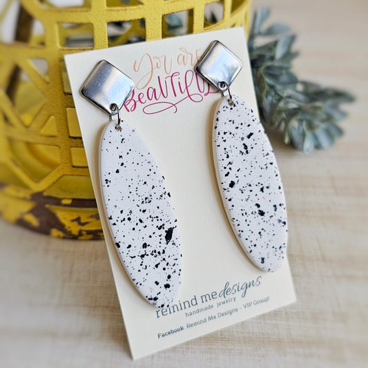 White and Black Clay Dangle Earrings