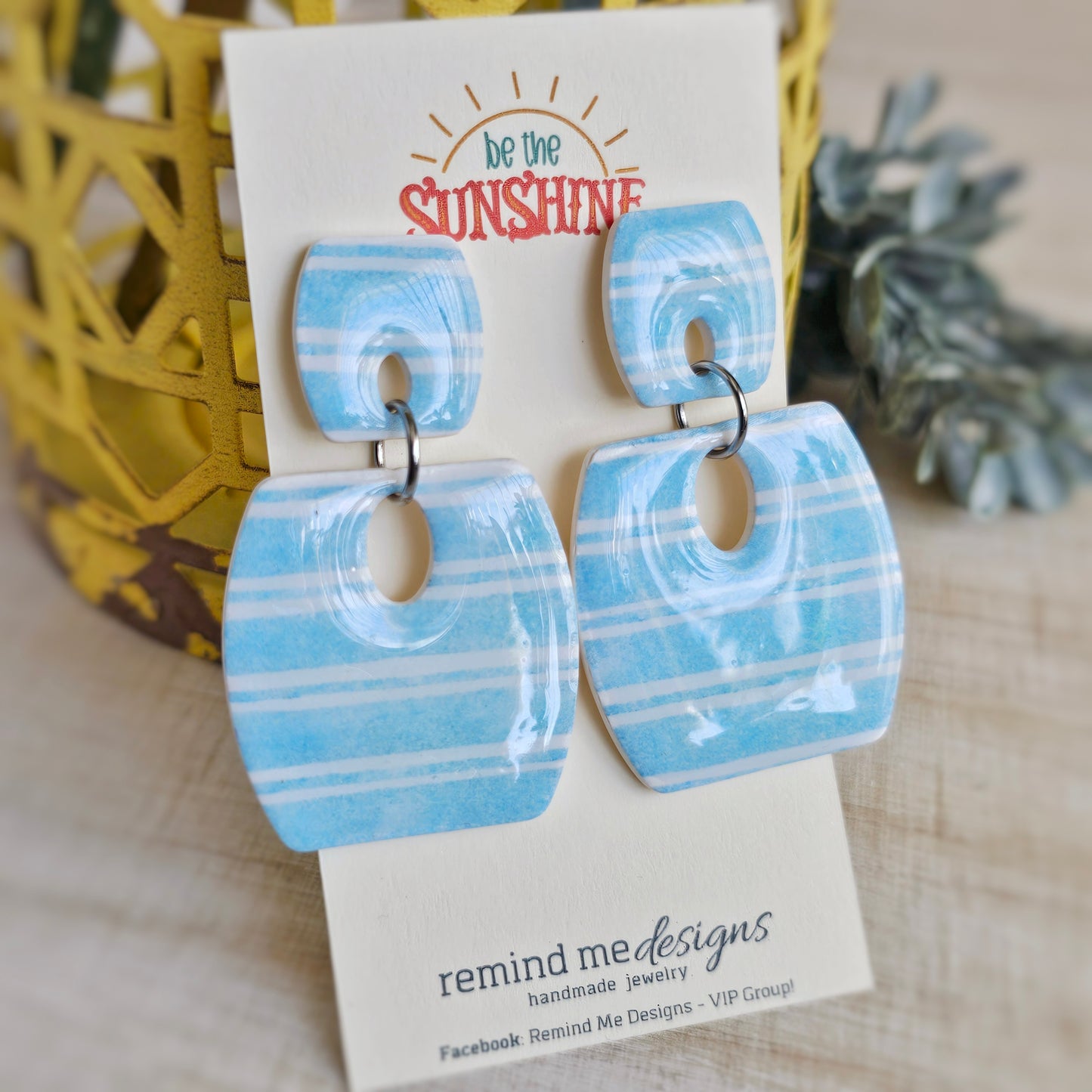 Light Aqua Blue and White Clay Dangle Earrings