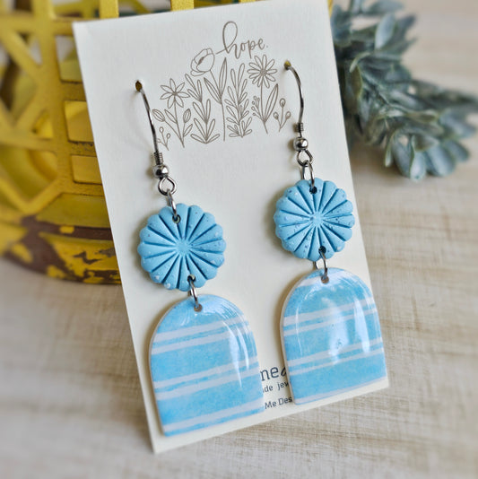 Light Aqua Blue and White Clay Dangle Earrings