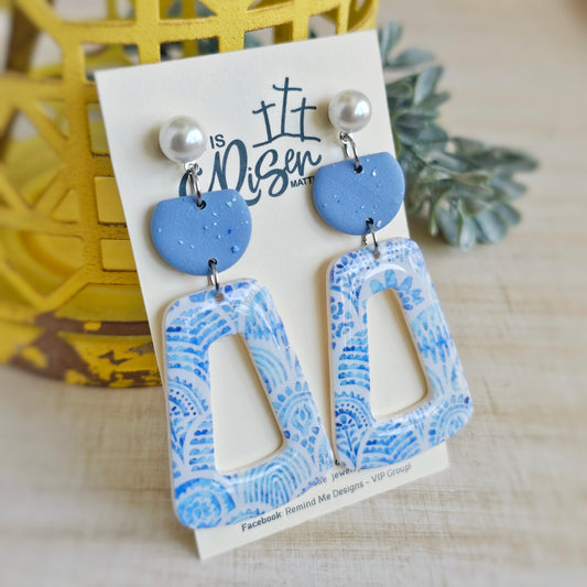 Dusty Blue and Light Blue Clay Dangle Earrings