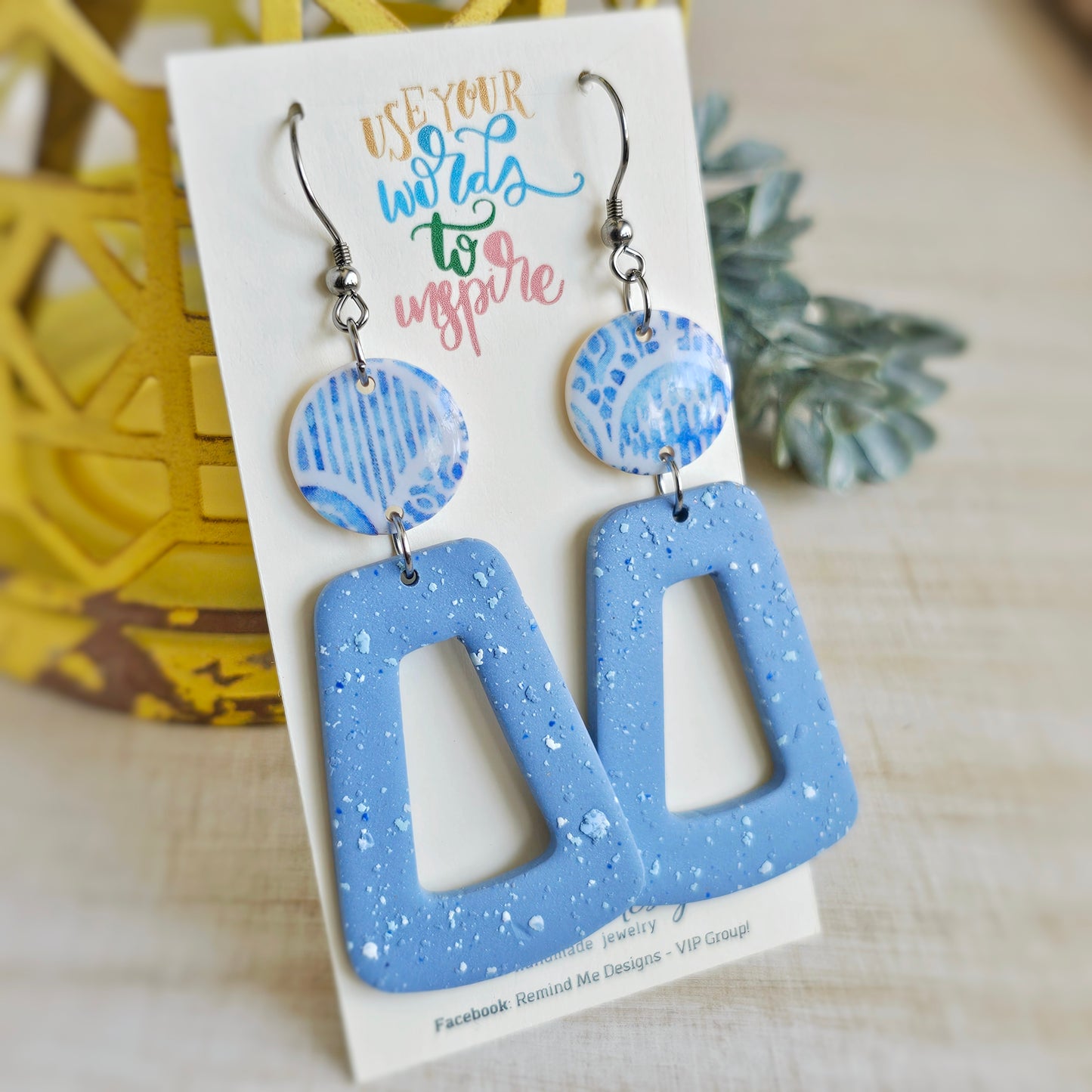 Dusty Blue and Light Blue Clay Dangle Earrings