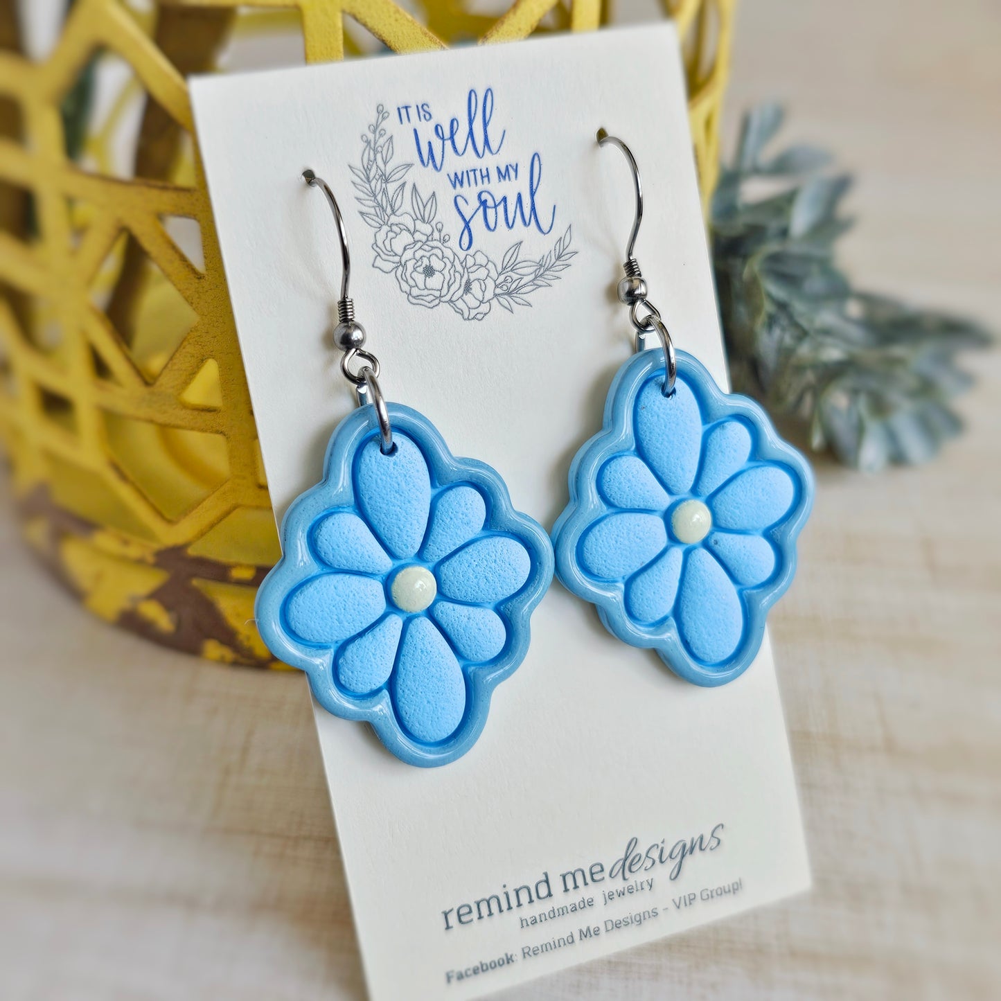 Light Blue Flower Clay Dangle Earrings