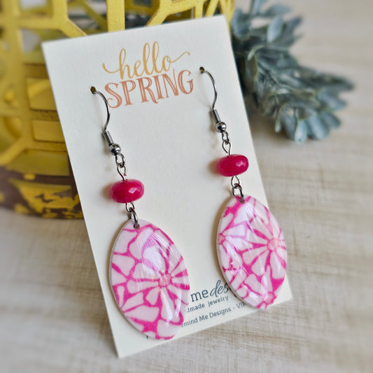 Pink Funky Floral Clay Dangle Earrings