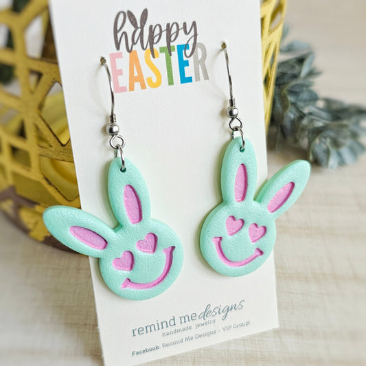 Mint Green Bunny Polymer Clay Dangle Earrings