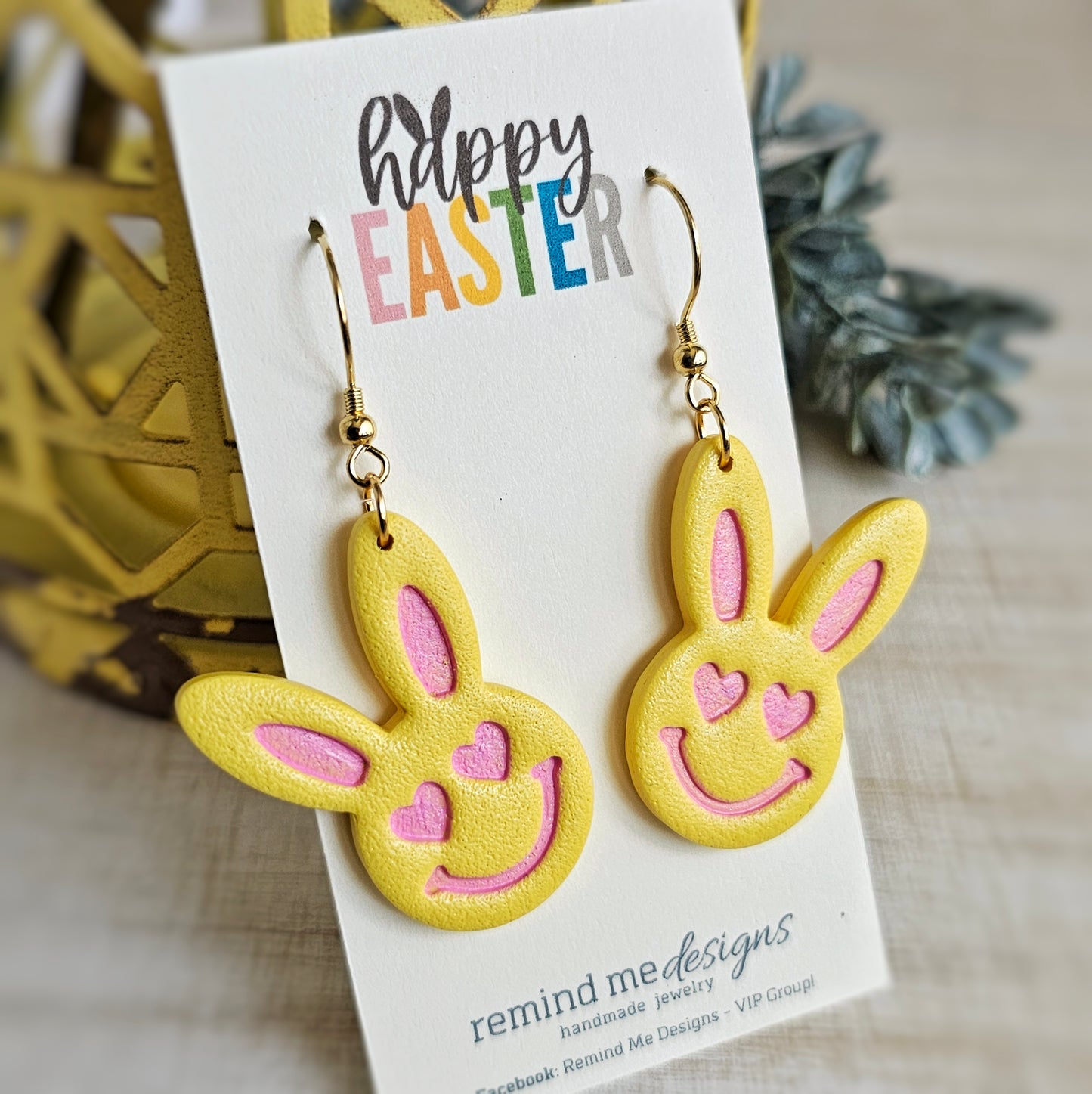 Yellow Bunny Polymer Clay Dangle Earrings