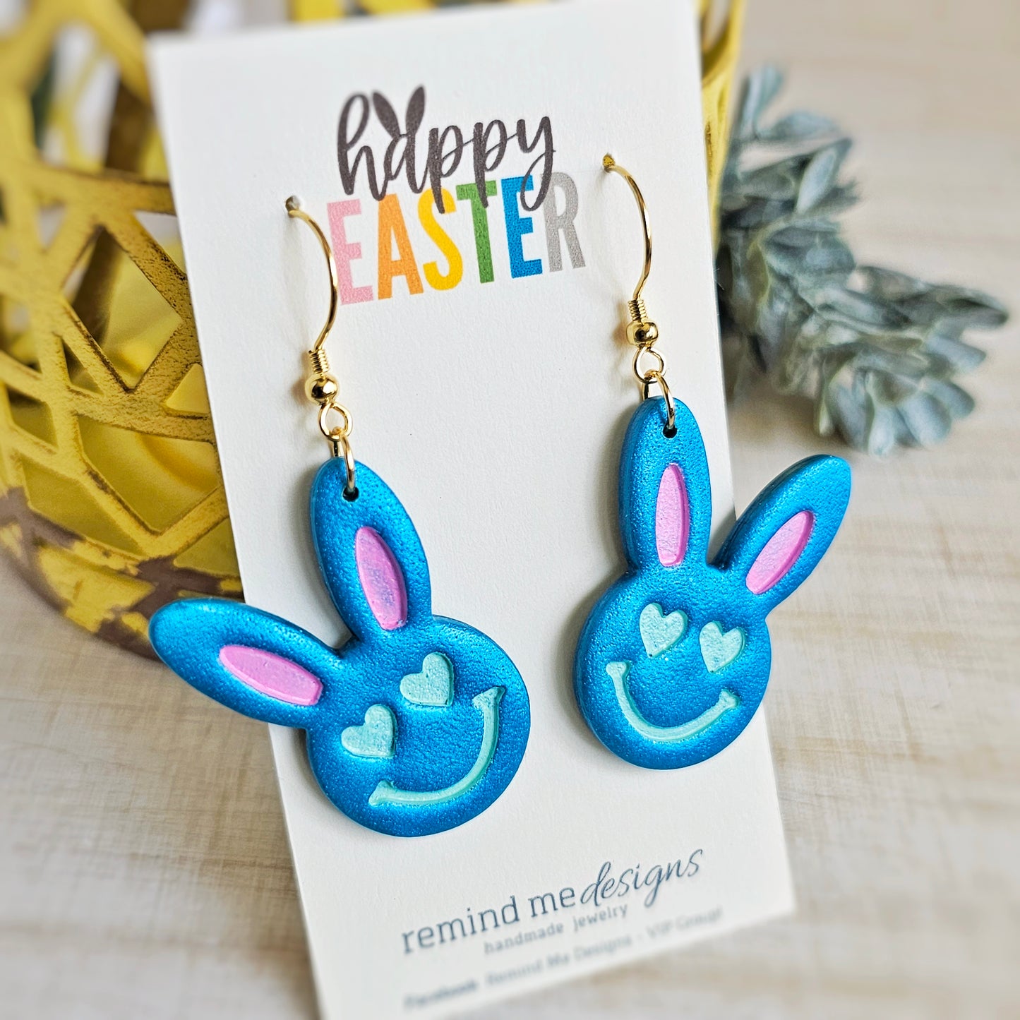 Pearl Teal Bunny Polymer Clay Dangle Earrings