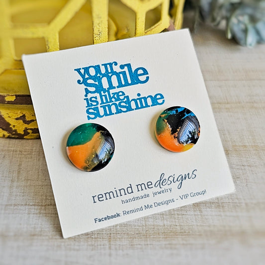 Orange and Green Clay Stud Earrings