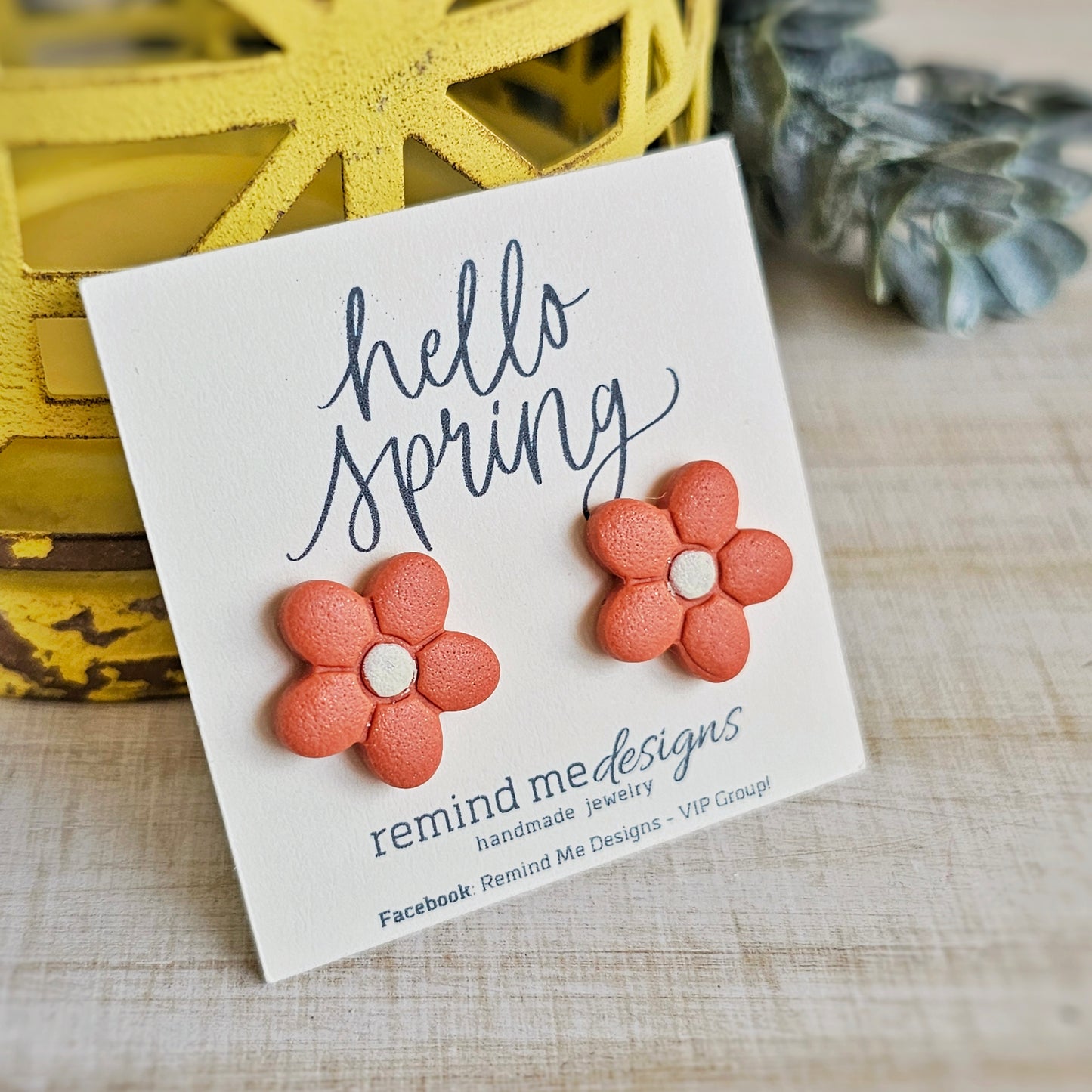 Burnt Orange Flower Clay Stud Earrings