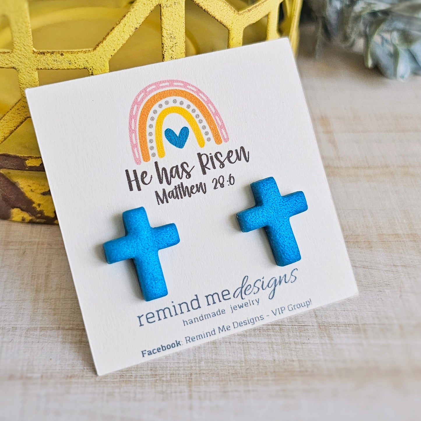 Pearl Teal Cross Stud Earrings
