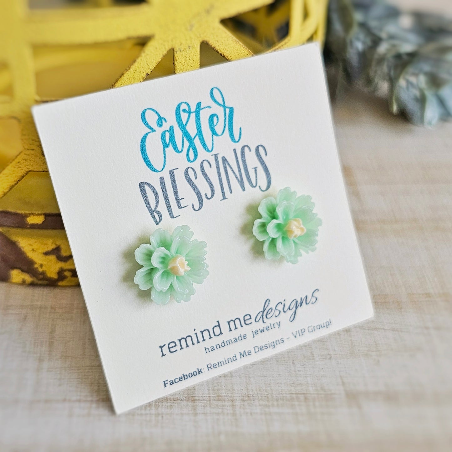Mint Green Flower Stud Earrings